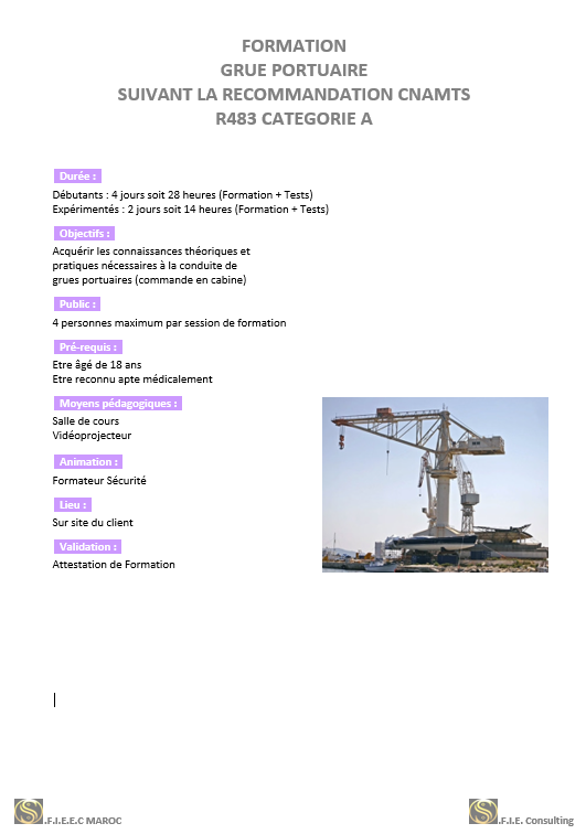 Formation Grue portuaire R483 :: SOFIEEC MAROC-SOFIEC Fr